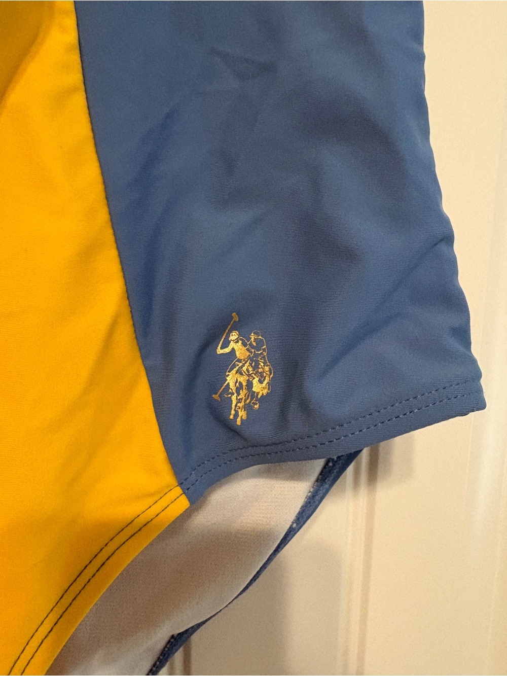 U.S. Polo Assn. White, Blue & Yellow Colorblock Zip-Front One-Piece - Picture 3 of 8